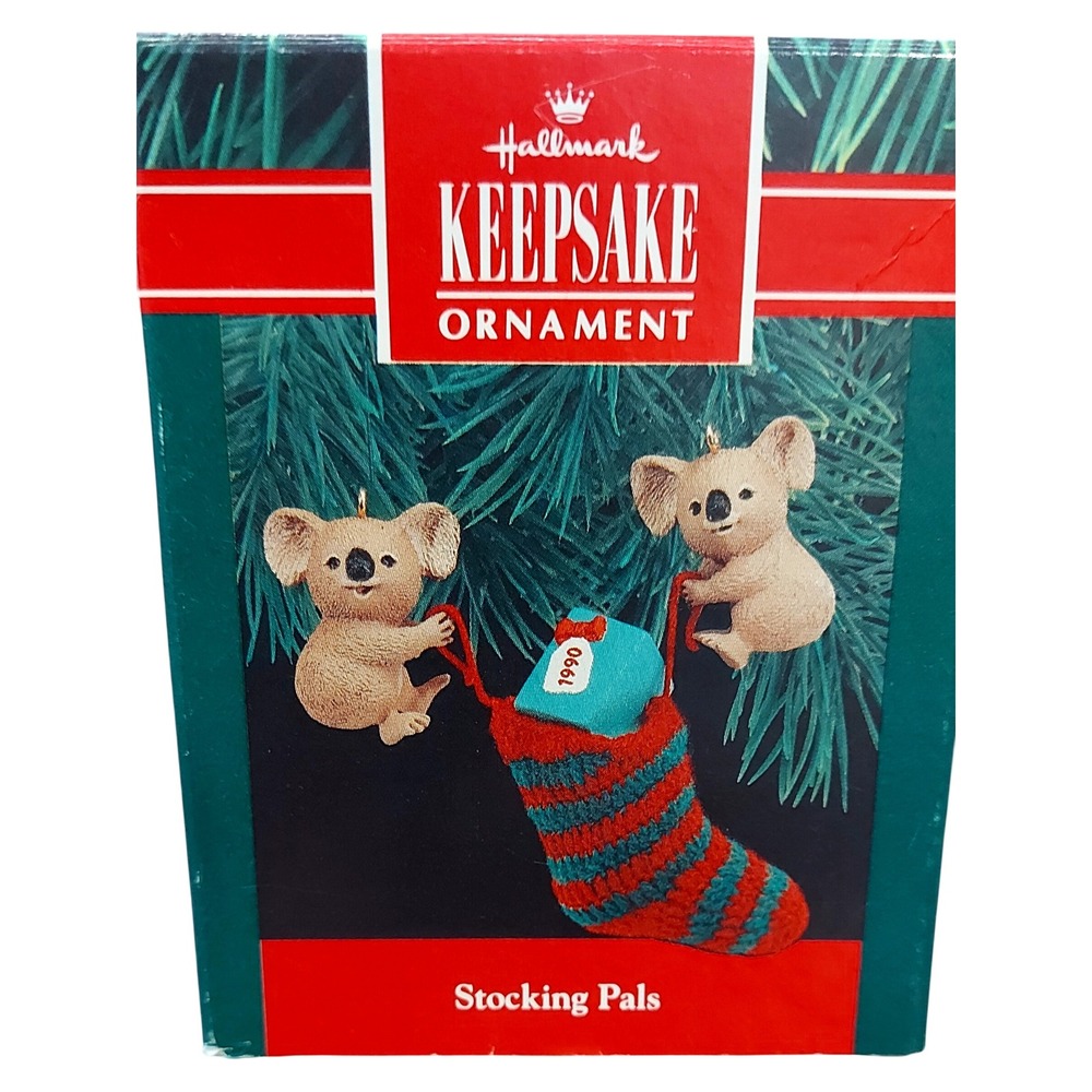 Vintage Hallmark Keepsake Ornament Stocking Pals 1990 Koala Bears QX549-3